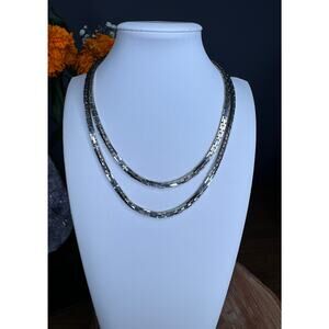 Vintage Stainless Steel Silver Plated Choker Double Strand Necklace